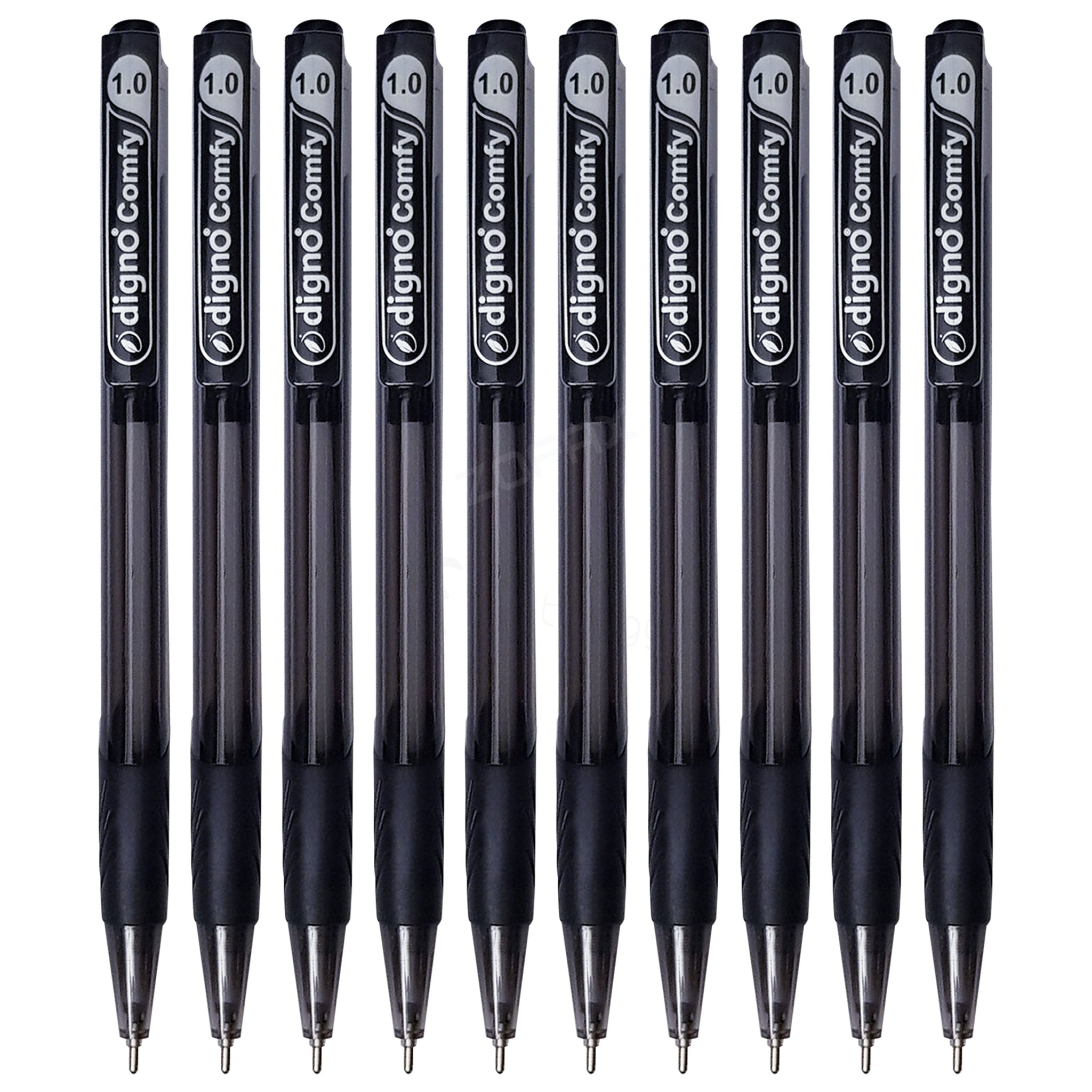 Digno Comfy Retractable Click Ballpoint Pens, BLACK, 1.0mm Medium Point, Pack of 10