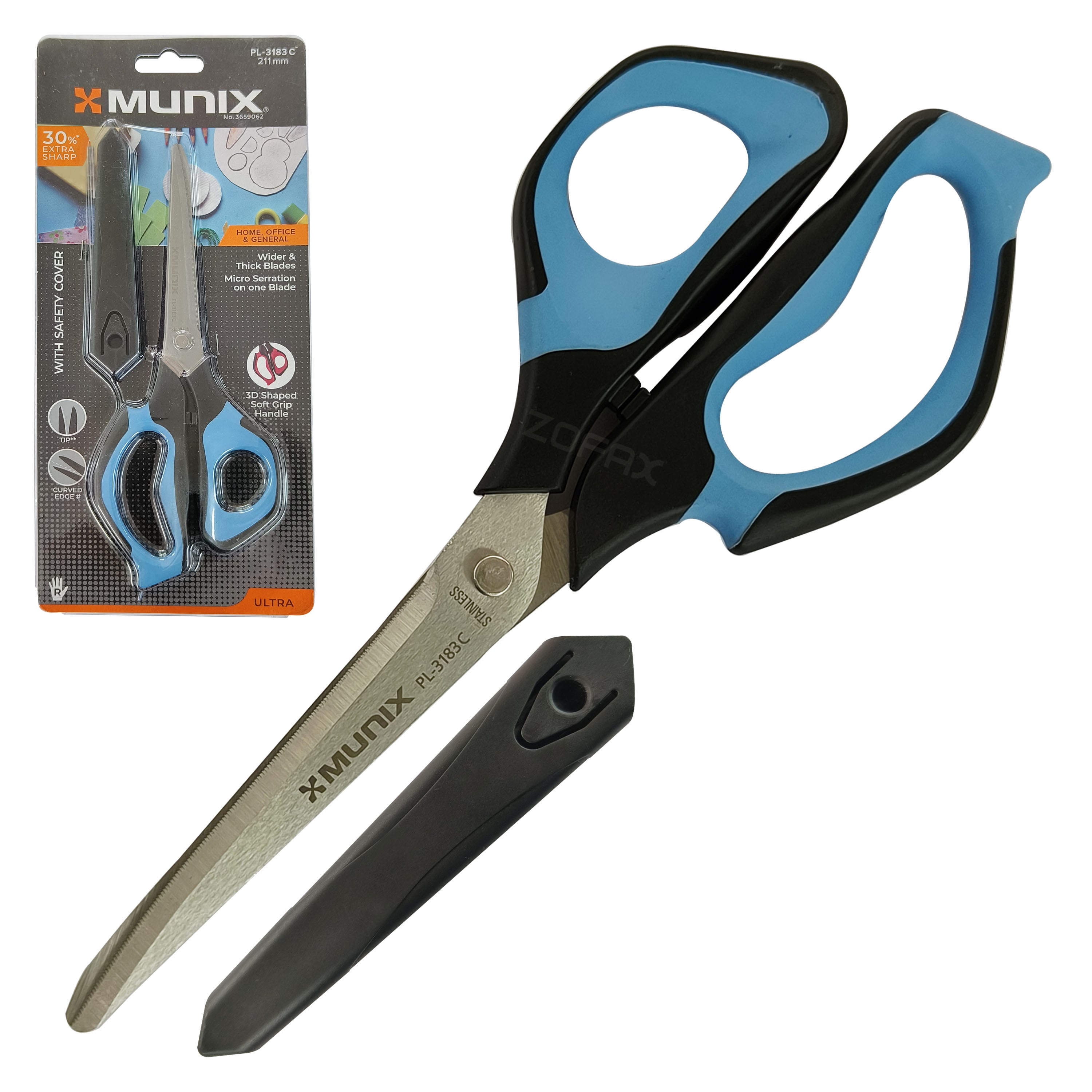 MUNIX PL-3183 C Multipurpose Scissors with Safety Cover, 9 inches / 21 ...
