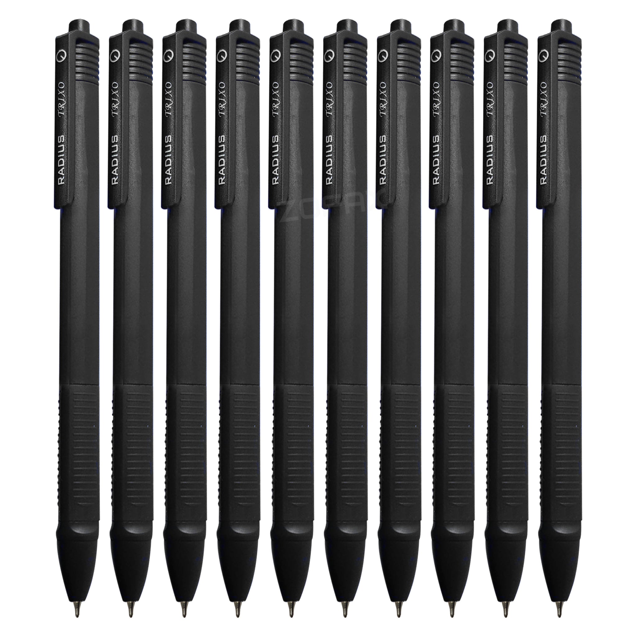 RADIUS Trixo Retractable Ballpoint Pens, BLACK, 0.7mm Fine Point, Pack of 10