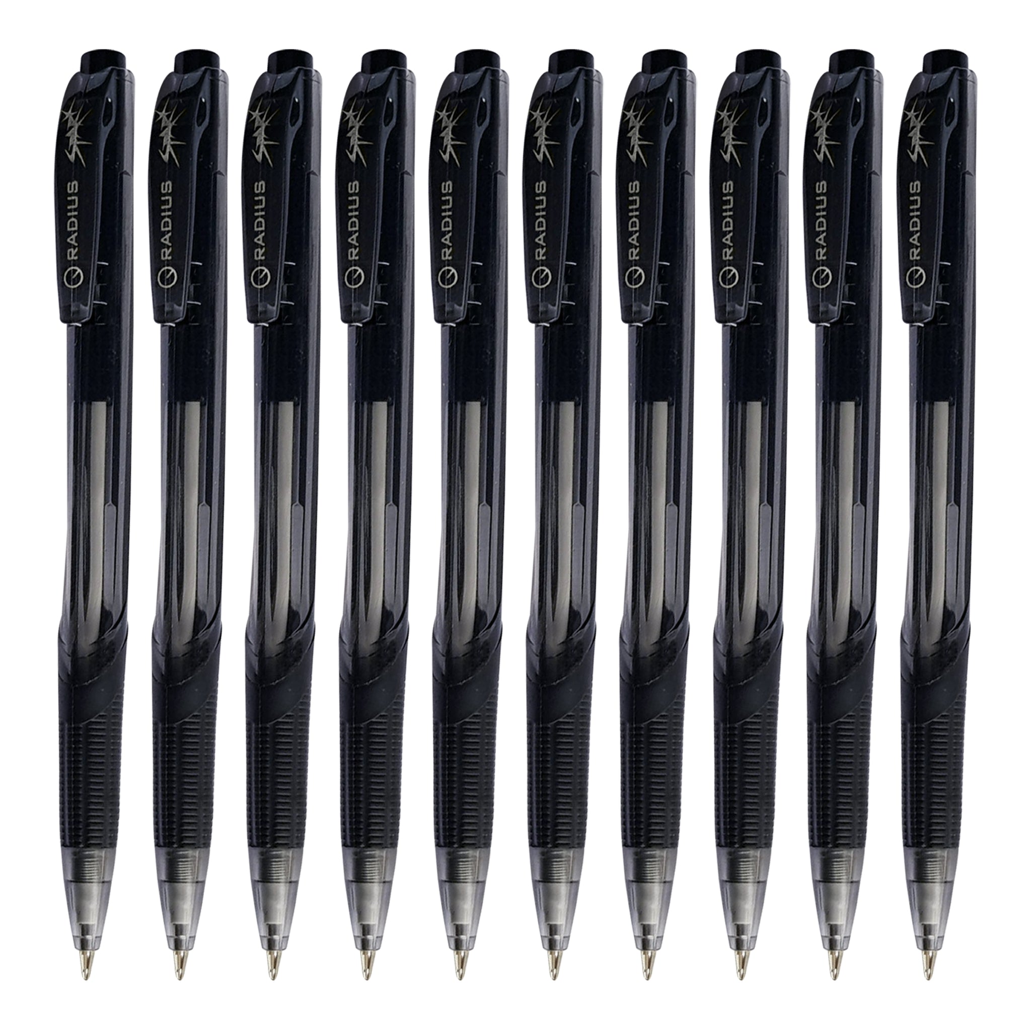 RADIUS Spark Retractable Click Ballpoint Pens, BLACK, 0.7mm Fine Point, Pack of 10