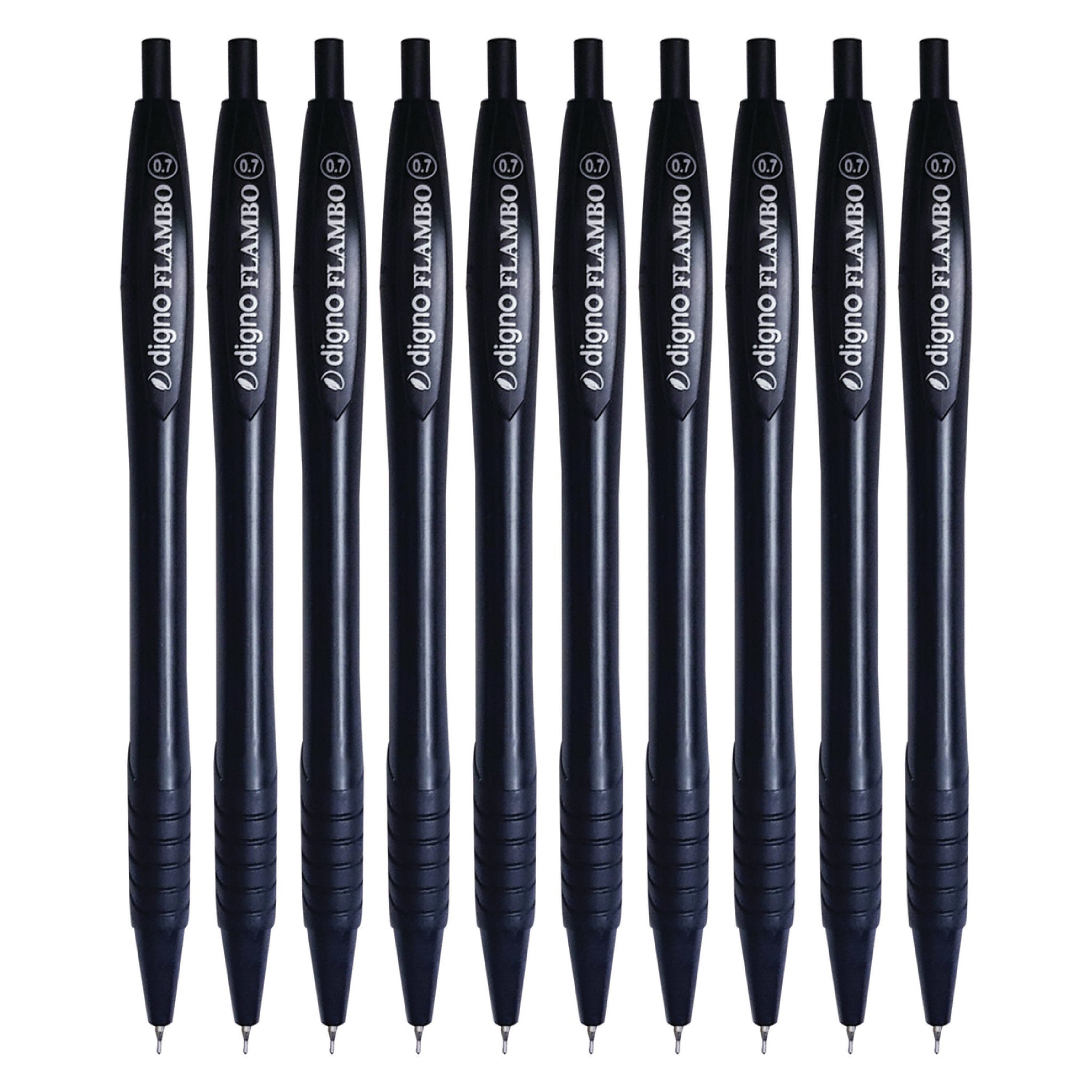 Digno Flambo Retractable Ballpoint Pens, BLACK, 0.7mm Fine Point, Pack of 10