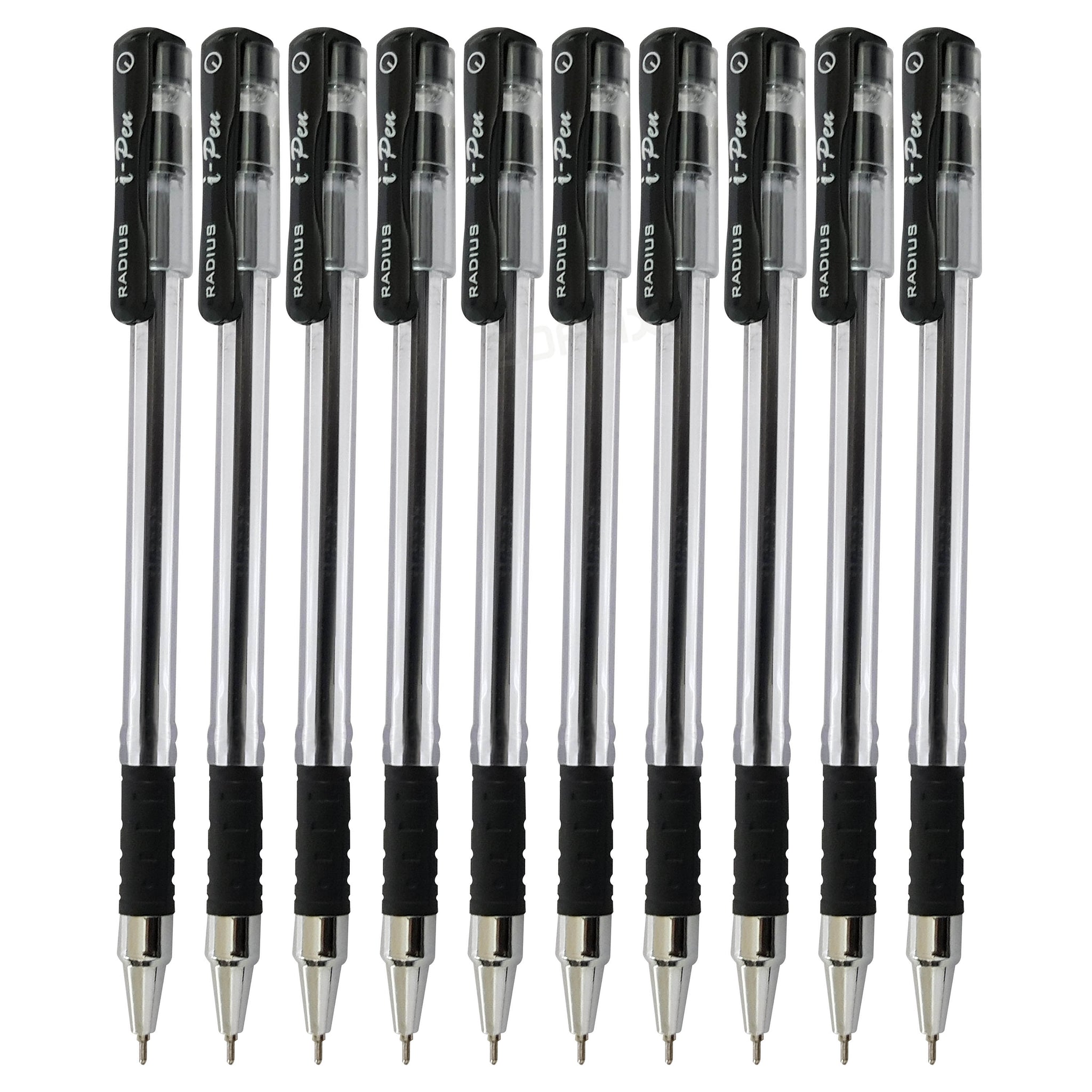 RADIUS i-Pen Ballpoint Pens, BLACK, Fine Point (0.7mm), Pack of 10