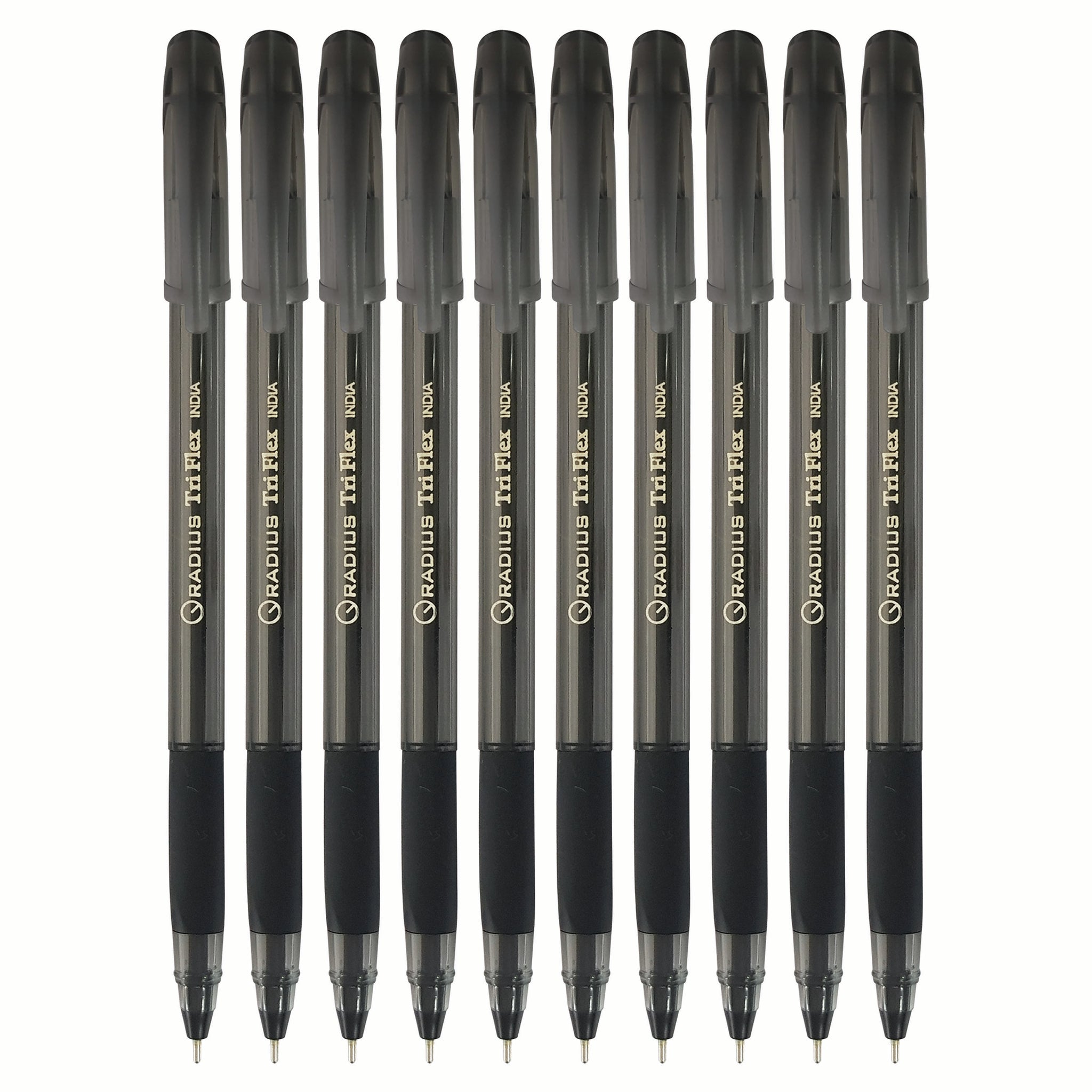 RADIUS Tri Flex Ballpoint Pens, BLACK, Medium Point (1.0mm), Pack of 10