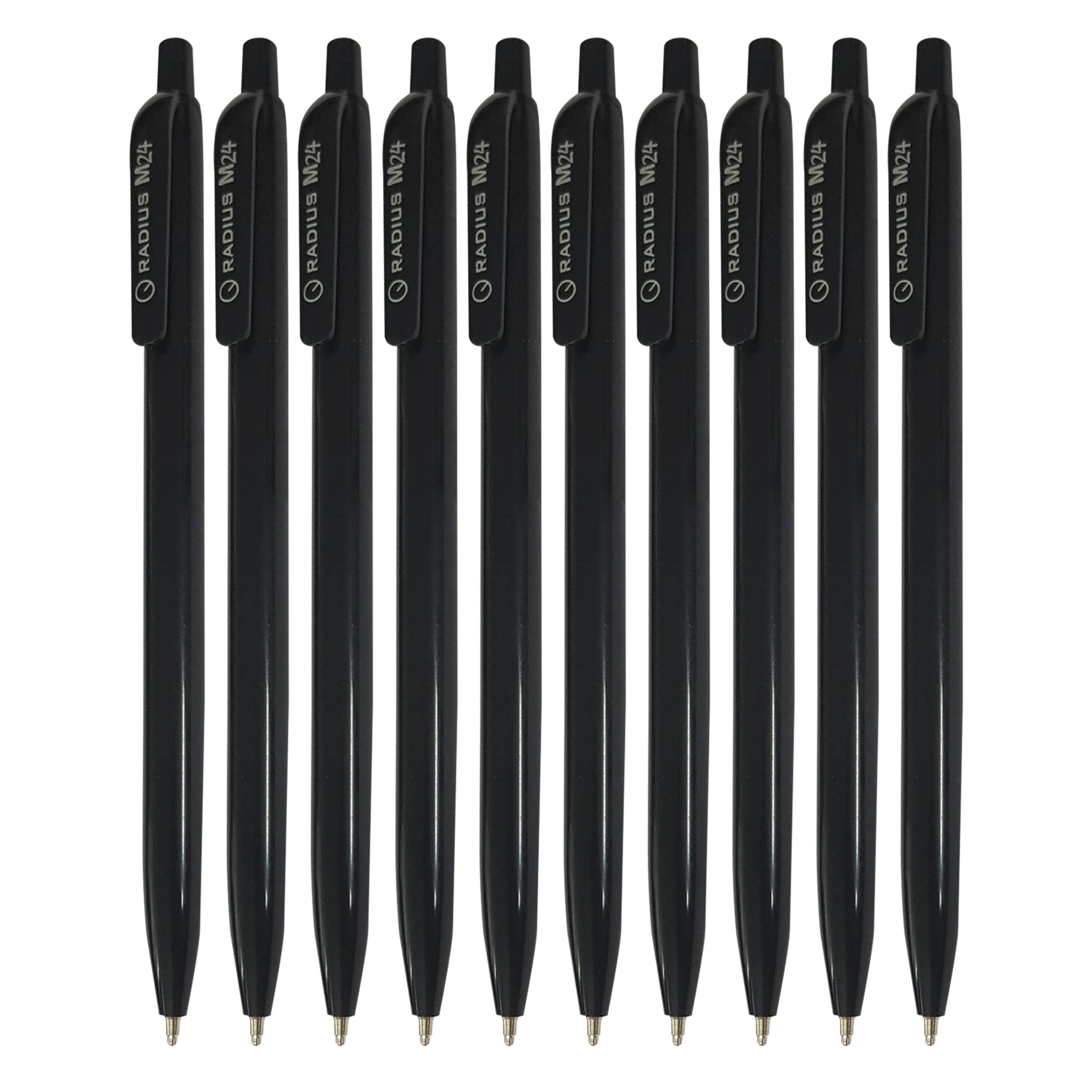 RADIUS M24 Retractable Click Ballpoint Pens, BLACK, 1.0mm Medium Point, Pack of 10