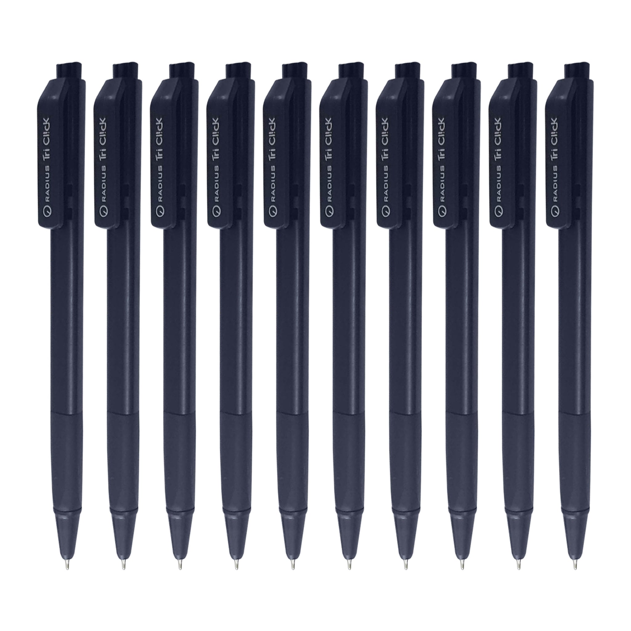 RADIUS Tri-Click Retractable Click Ballpoint Pens, BLACK, 0.7mm Fine Point, Pack of 10