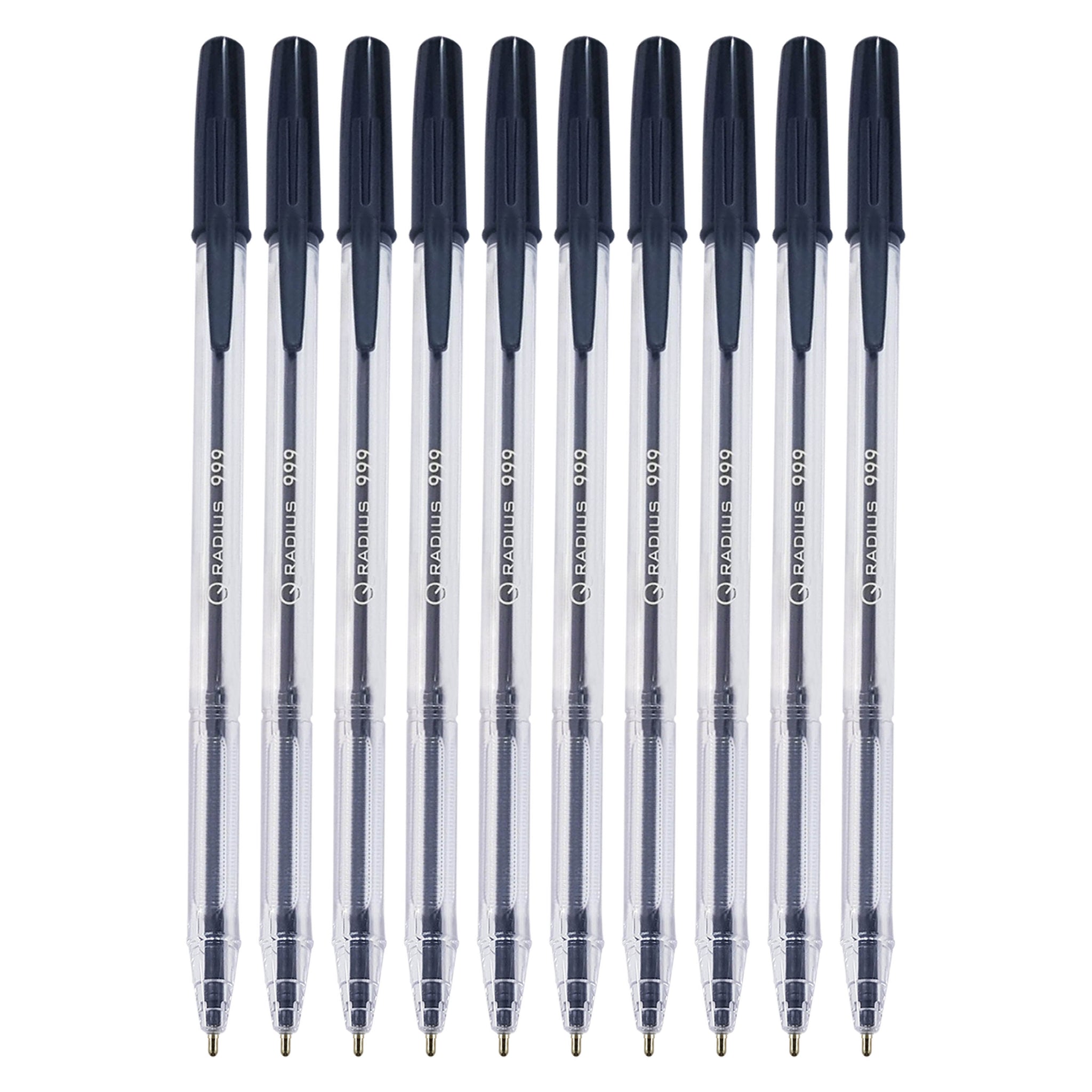 RADIUS 999 Ballpoint Pens, BLACK, Medium Point (1.0mm), Pack of 10