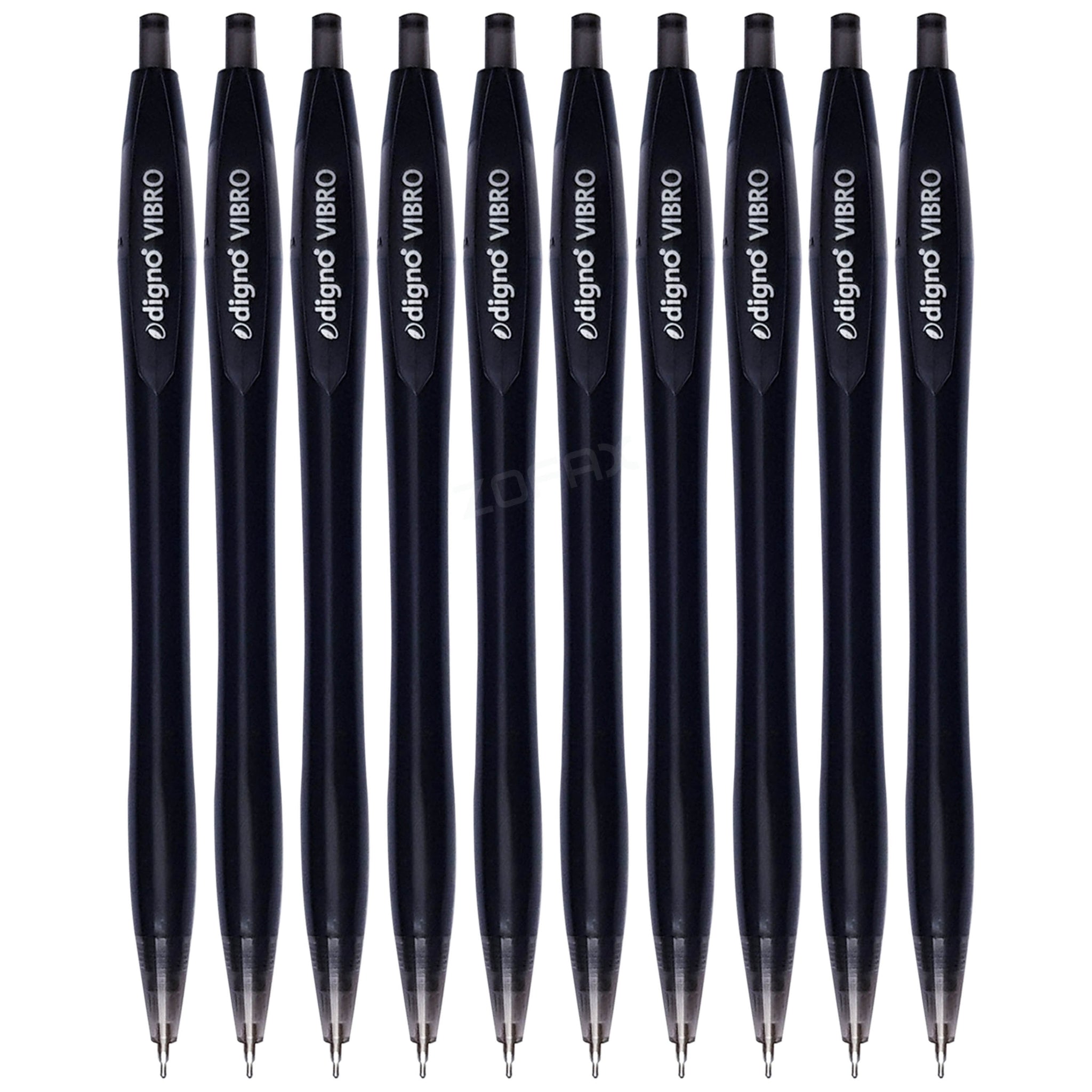 Digno Vibro Retractable Ballpoint Pens, BLACK, 0.7mm Fine Point, Pack of 10